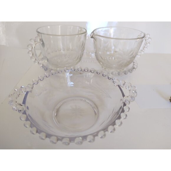 Imperial Glass Candlewick Pattern Cream, Sugar set with Mayo bowl 1960's - Picture 9 of 11